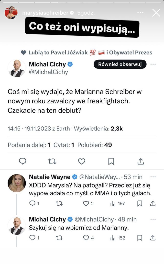 Marianna Schreiber o potencjalnej walce z Natalie Wayne