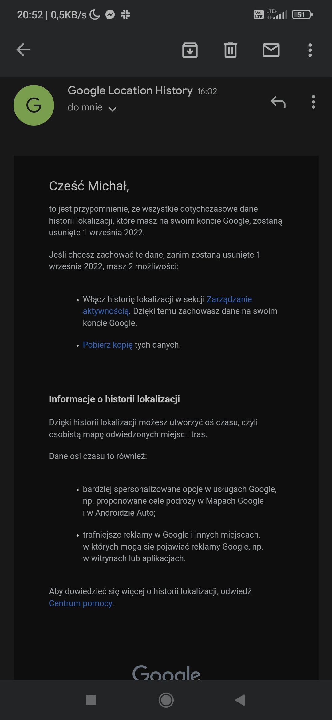 Powiadomienie Google'a o zmianach w zapisywaniu historii lokalizacji