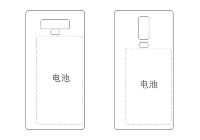 Schemat prezentujący wielkość i położenie baterii w Galaxy Note 9 i Galaxy S9+