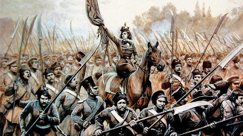 Emilia Plater na czele kosynierów w 1831, obraz Jana Rosena