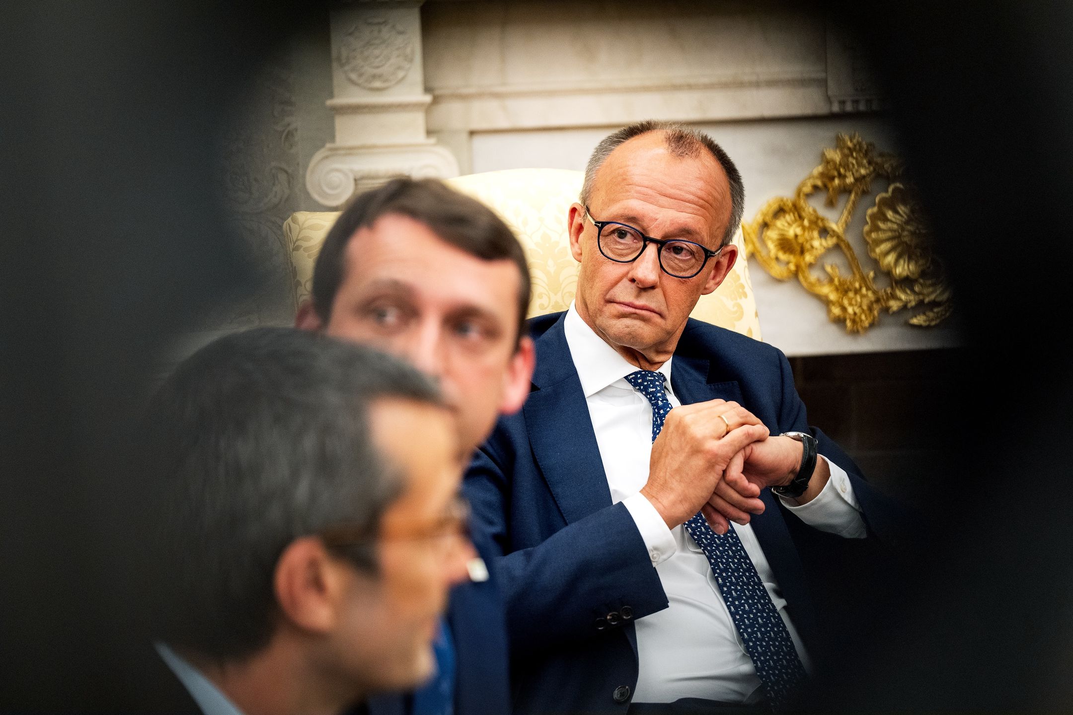 WASHINGTON, DC  June 5: Chancellor of Germany Friedrich Merz during a meeting with US President Donald Trump in the Oval Office of the White House on Thursday June 5, 2025.  (Photo by Demetrius Freeman/The Washington Post via Getty Images)