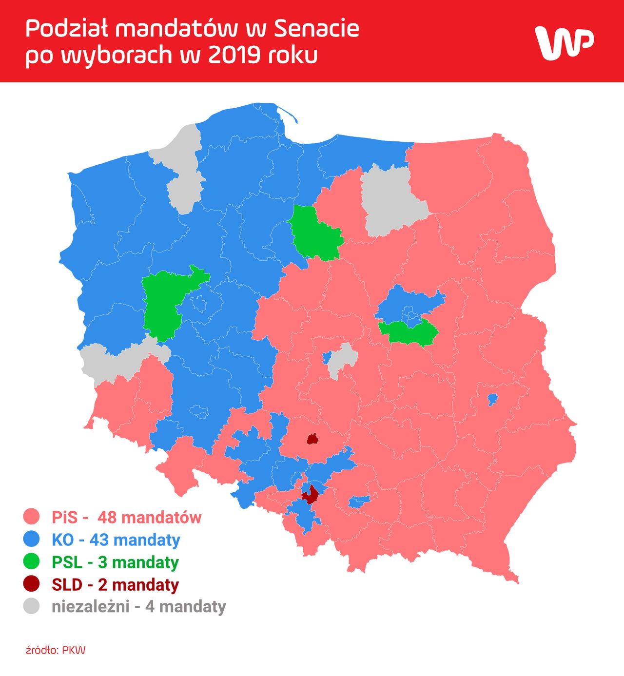 Rozkład wyników wyborów do Senatu w 2019 roku