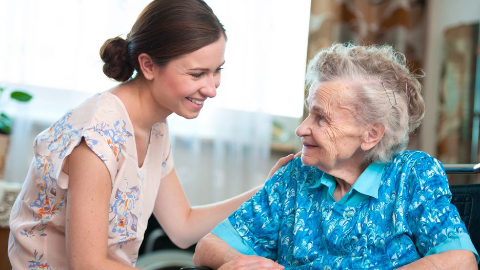 Senior woman with her caregiver at homeAlexander Rathselderly, care, home, senior, old, women, nurse, young, caregiver, cheerful, healthcare, stethoscope, 80s, caucasian, smiling, wheelchair, happy, assistance, help, medical, trust, responsibility, unwell, service, people, family, togetherness, disabled, daughter, nursing, impairment, lonely, physical, grandmother, hand, granddaughter, doctor, caretaker, affectionate, together, looking, patient, worker, occupation, friendly, work