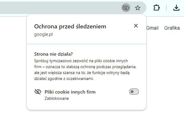 Informacja o ochronie przed śledzeniem w Chrome