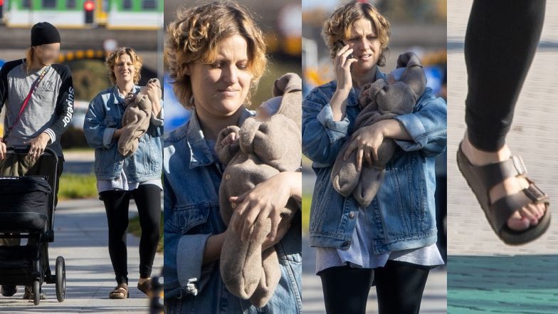 Aleksandra Domańska na spacerze z partnerem i dzieckiem