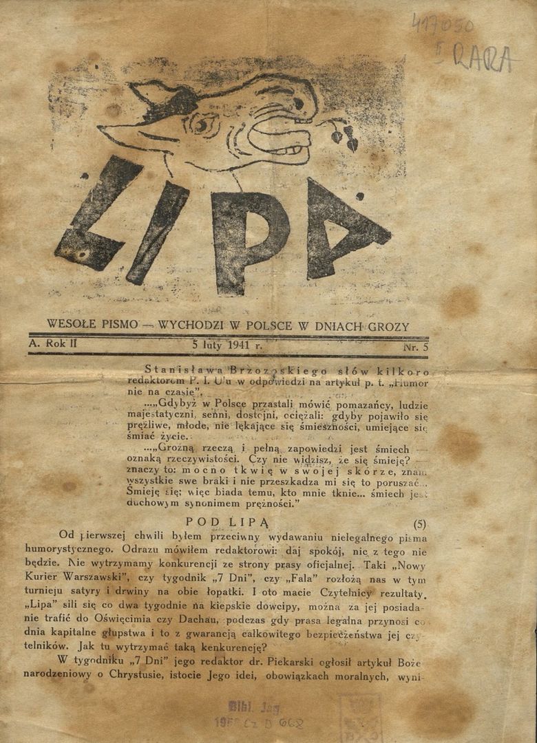 Okładka satyrycznego pisma "Lipa", które ukazywało się w 1940 i 1941 roku 