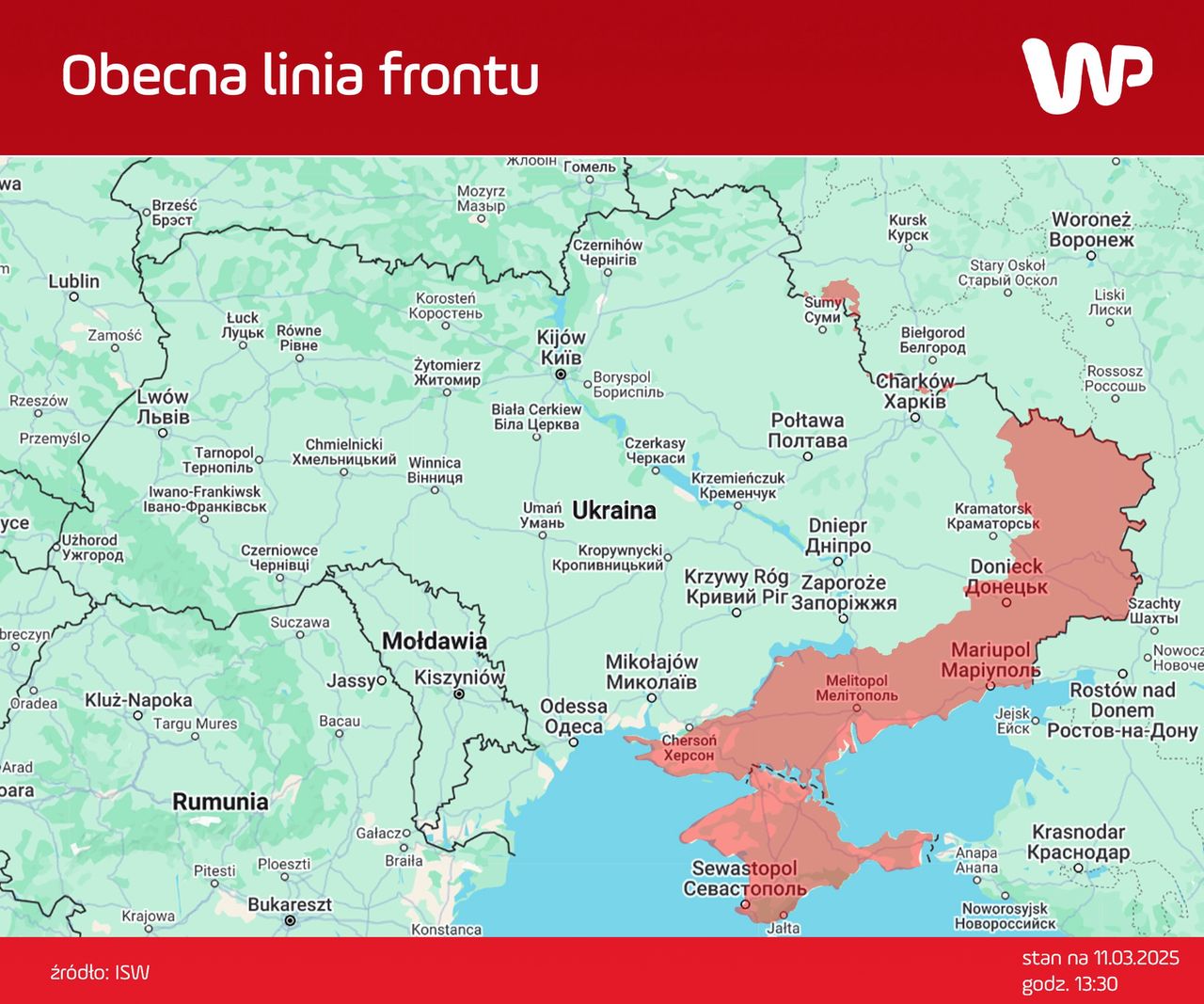  Obecna linia frontu w Ukrainie