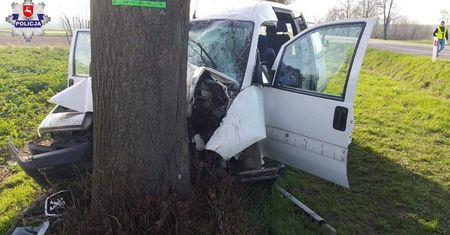 Bus z pracownikami z Ukrainy uderzył w drzewo. Sześcioro rannych