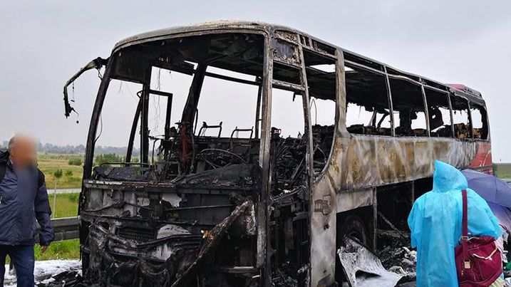 Na A4 w miejscowości Łąka spłonął autokar