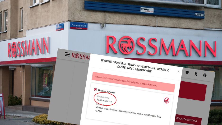 Podczas trwania promocji w Rossmannie w sklepie internetowym można wybrać jedynie dostawę kurierem - za 13 zł.