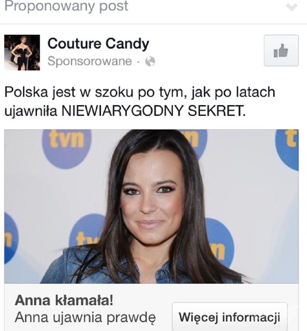 Anna Mucha reklamuje środki odchudzające
Fot. screen z Facebook