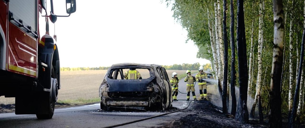 Pożar samochodu osobowego oraz lasu w miejscowości Ruda Kościelna. Mamy nagranie z akcji gaśniczej