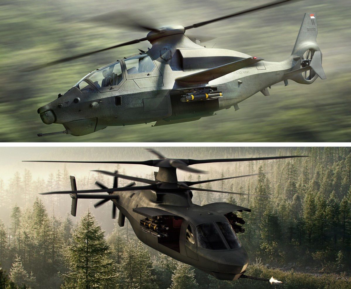 Konkurenci w programie śmigłowca rozpoznawczego FARA: Sikorsky Raider X (na dole) i Bell 360 Invictus (u góry).
