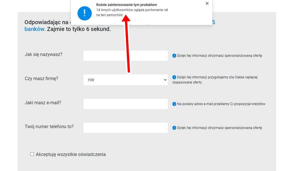 Prosty formularz do wypełnienia - informacją pokazaną strzałką się nie przejmujcie - to nieprawda. Rzekomych zainteresowanych zawsze jest 14.