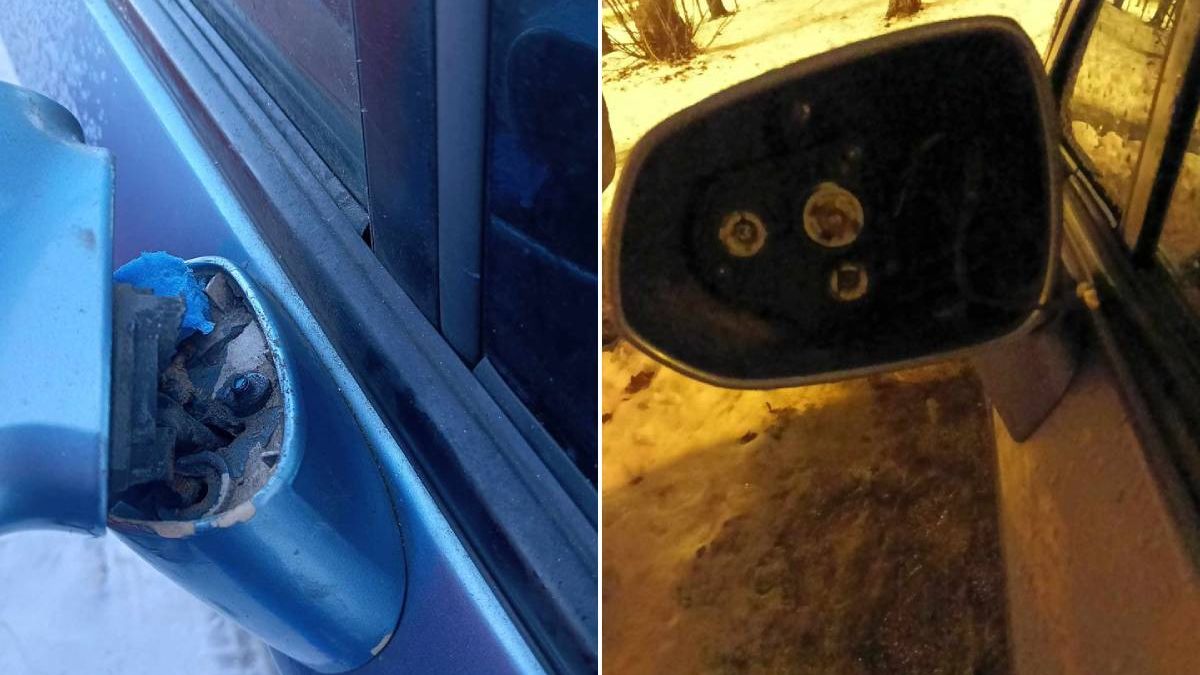Uszkodzone lusterka w zaparkowanych samochodach przy ul. Tymiankowej