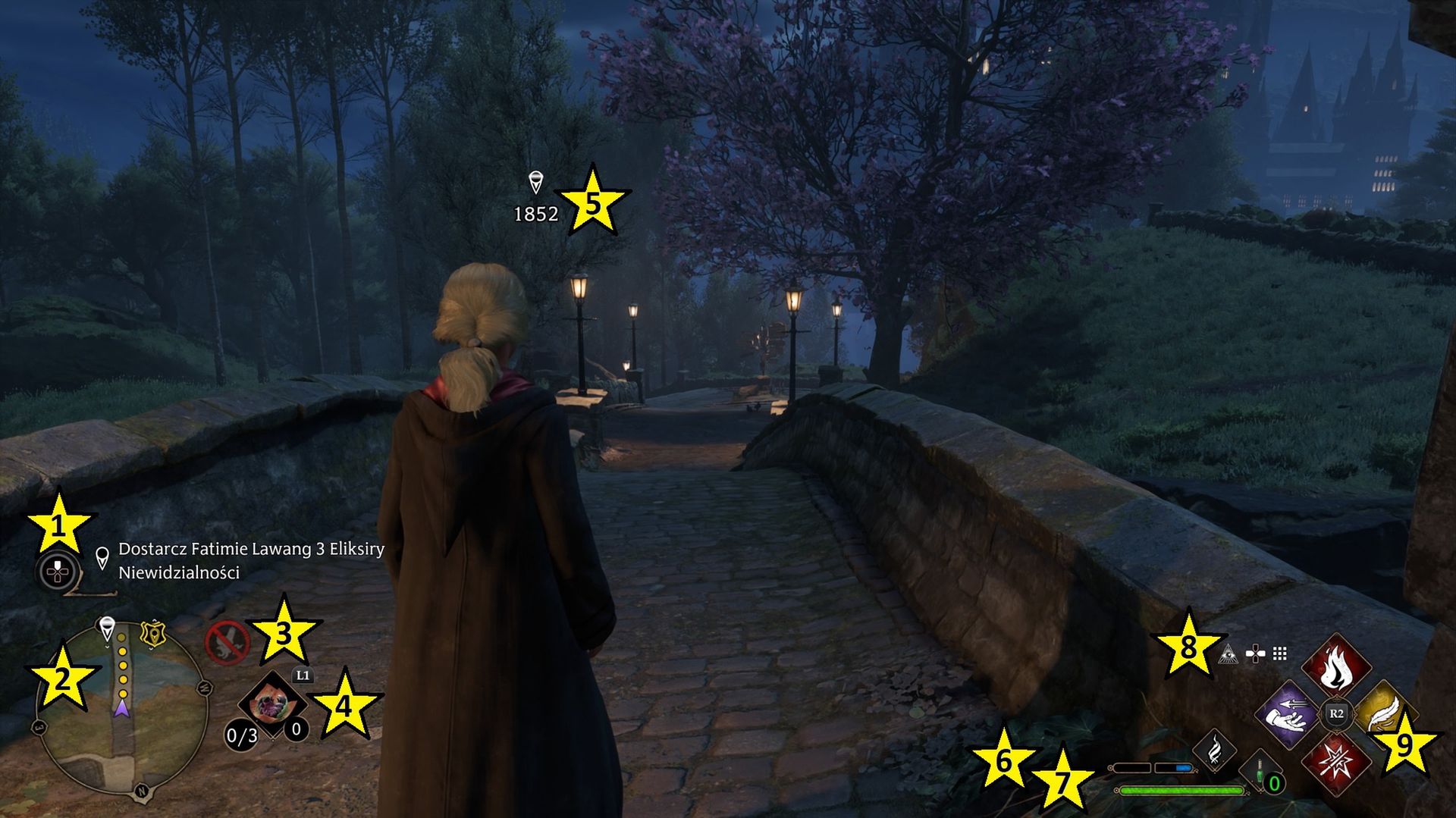 Hogwarts Legacy - ekran rozgrywki i HUD