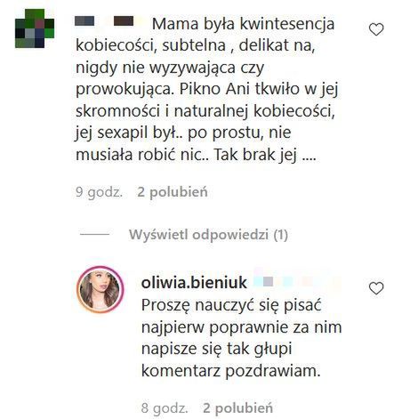 Oliwia Bieniuk odpowiada na komentarze internautów