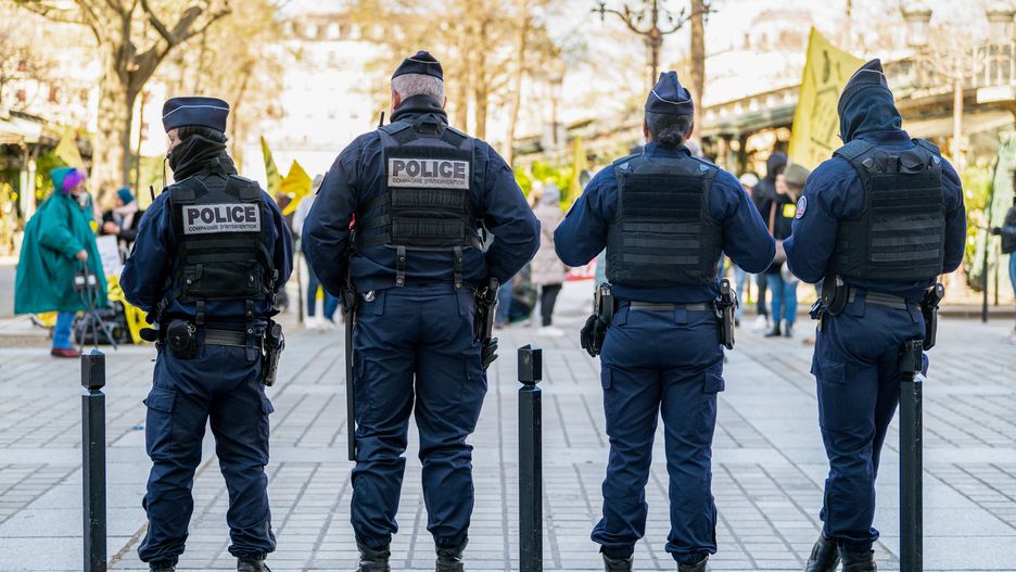Police forces patrol in central Paris, France, on Thursday, March 28, 2024. France raised its security alert to the maximum months before hosting the 2024 Summer Olympics. Photographer: Benjamin Girette/Bloomberg via Getty Images