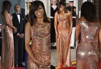 Michelle Obama w złotej sukni za 50 tysięcy złotych (ZDJĘCIA)