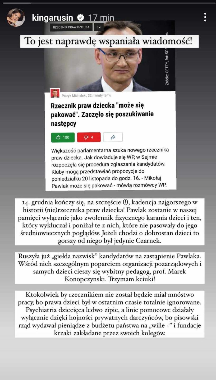 Kinga Rusin świętuje rychły koniec kadencji Mikołaja Pawlaka