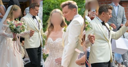 Rafał Brzozowski z żoną wychodzi z kościoła TUŻ PO CEREMONII ślubnej. Ładna z nich para? (ZDJĘCIA)