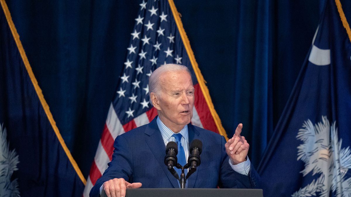 COLUMBIA, SOUTH CAROLINA - JANUARY 27: US President Joe Biden speaks to a crowd during the South Carolina Democratic Party First in the Nation Celebration and dinner at the state fairgrounds on January 27, 2024 in Columbia, South Carolina. South Carolina holds its Democratic  party primary on February 3. (Photo by Sean Rayford/Getty Images)