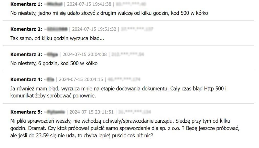 Internauci informują o problemach ze złożeniem sprawozdania KRS