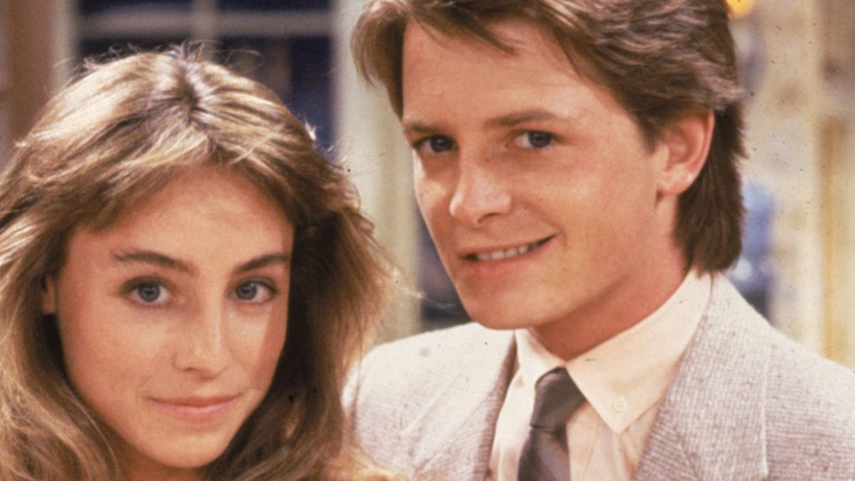 Family TiesCirca 1986, Promotional portrait of actors Michael J Fox and Tracy Pollan on the set of the television series, 'Family Ties'. Fox and Pollan were married in 1988. (Photo by Universal Studios/Getty Images)Universal StudiosColour;Format Portrait;Color;Couple;Male;Female;Film;Film Actor;