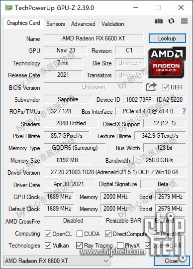 AMD Radeon RX 6600 XT - specyfikacja GPU-Z