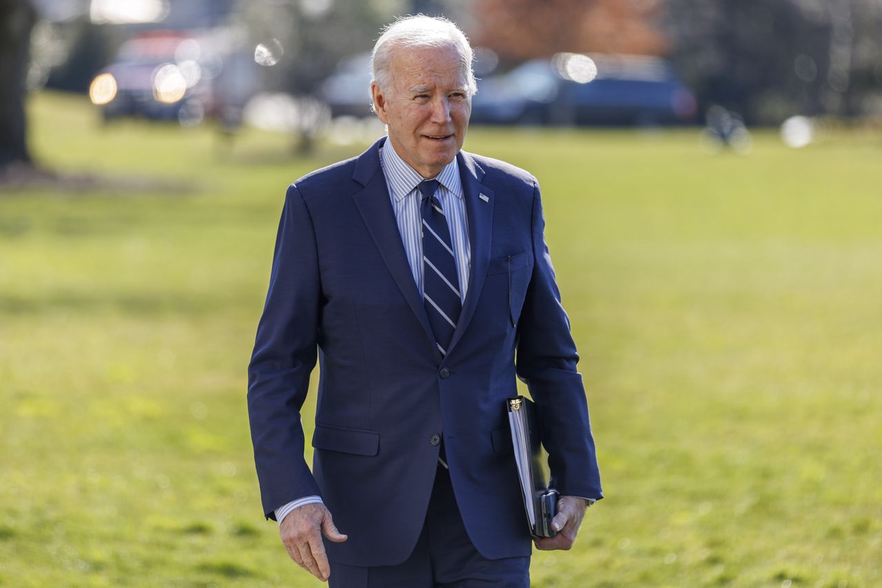 US President Joe Biden is speaking to the press on the South Lawn of the White House in Washington, DC, on February 19, 2024. (Photo by Aaron Schwartz/NurPhoto via Getty Images)