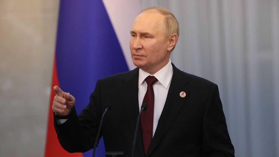BISHKEK, KYRGYZSTAN - DECEMBER 9: (RUSSIA OUT) Russian President Vladimir Putin gestures during his press conference at the Eurasian Economic Summit. Leaders of Russia, Belarus, Kazakhstan and Armenia gathered in the Kyrgyz capital for the Eurasian Economic Union (EAEU) Summit. (Photo by Contributor/Getty Images)