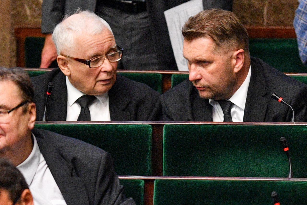 Jarosław Kaczyński i Przemysław Czarnek w Sejmie