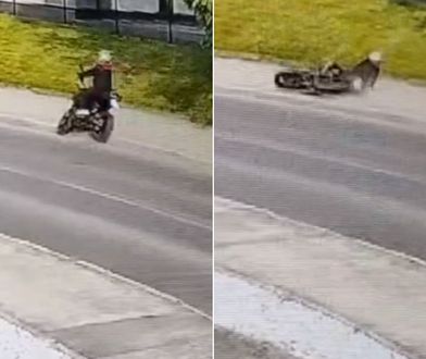 Motocyklista wypadł na zakręcie. Wszystko nagrała kamera