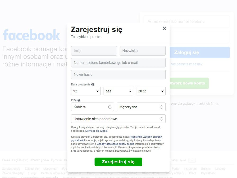 Zarejestruj się na Facebooku