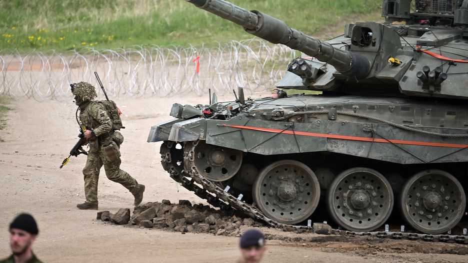 VORU, ESTONIA - MAY 25: Soldiers from Royal Welsh Battlegroup take part in maneuvers during NATO exercise Hedgehog on the Estonian-Latvian border on May 25, 2022 in Voru, Estonia. Fifteen thousand troops from fourteen countries are taking part in one of the largest ever military exercises to take place in the Baltics. Among them are British units from the Royal Tank Regiment and Royal Welsh Battlegroup. UK military presence has doubled in Estonia in response to the Russian invasion of Ukraine in February 2022. (Photo by Jeff J Mitchell/Getty Images)