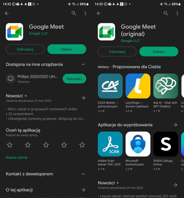 Google Meet i Google Meet (original) to dwie różne aplikacje