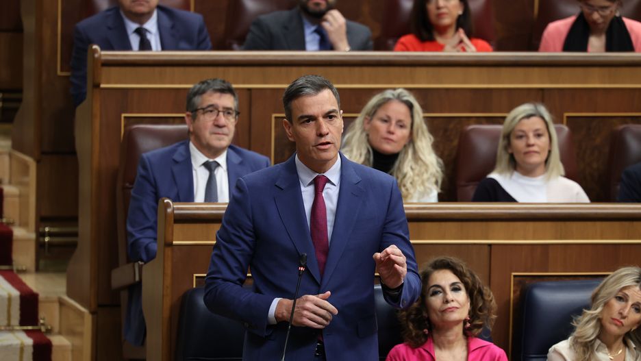MADRID, SPAIN - APRIL 24: The President of the Government, Pedro Sanchez, speaks during a government control session at the Congress of Deputies on April 24, 2024, in Madrid, Spain. During the control session, issues related to the care of people affected by neurodegenerative diseases were discussed. (Photo By Jesus Hellin/Europa Press via Getty Images)