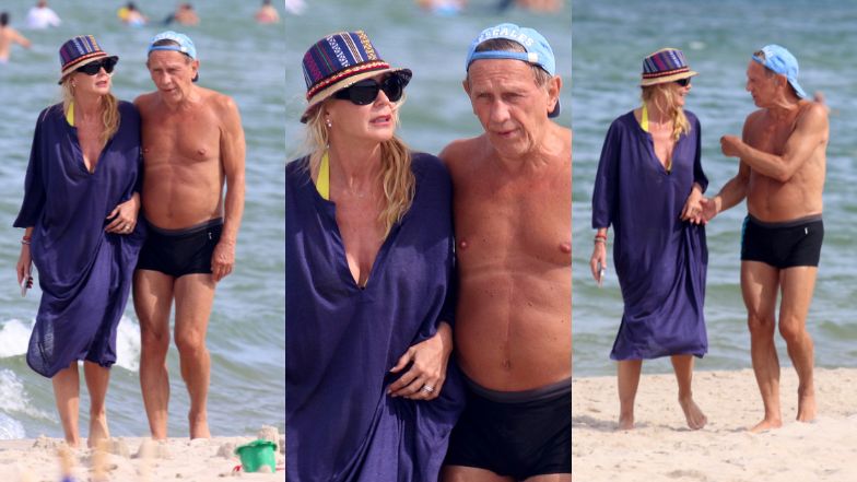 Beata Ścibakówna i Jan Englert wypoczywają na plaży w Juracie