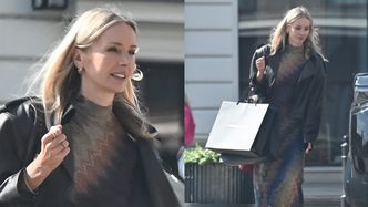 Agnieszka Woźniak-Starak obładowana torbami opuszcza najdroższy butik w stolicy