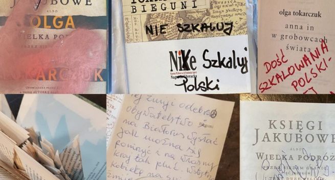 Zniszczone książki Tokarczuk wylicytowane za ponad 40 tys. złotych, dochód na organizacje LGBT+