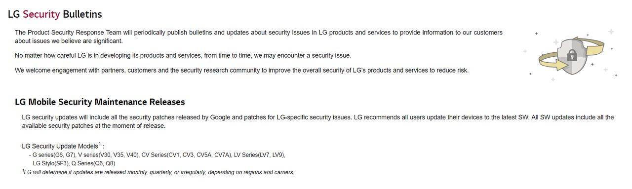 Lista modeli, które LG uwzględnia podczas aktualizacji bezpieczeństwa, źródło: LG.