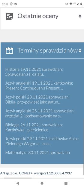 Rozpiska sprawdzianów