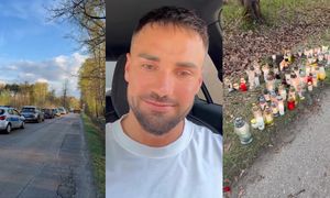 Jest nagranie z miejsca wypadku Łukasza Litewki. Przy drodze ustawiono mnóstwo zniczy