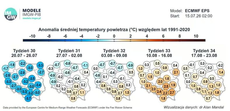 Anomalia temperatur w sierpniu