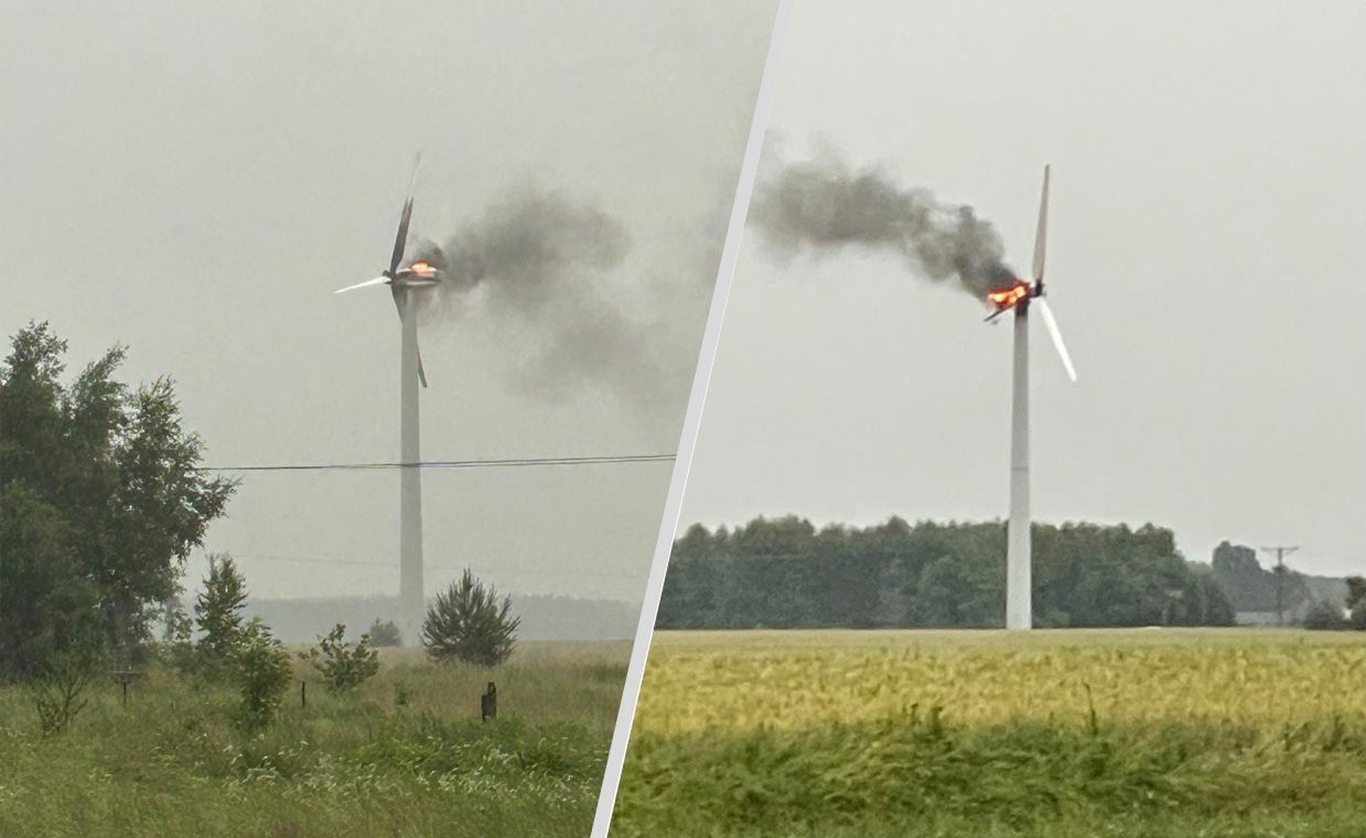 Turbina wiatrowa w ogniu. Trudna akcja strażaków