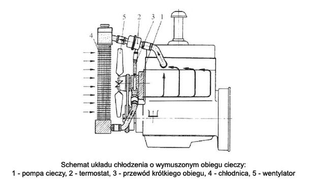 Schemat układu chłodzenia o wymuszonym obiegu cieczy