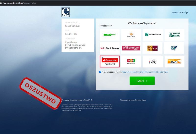 "PGE: Zaplanowano odłączenie energii elektrycznej" - SMS oszustwo