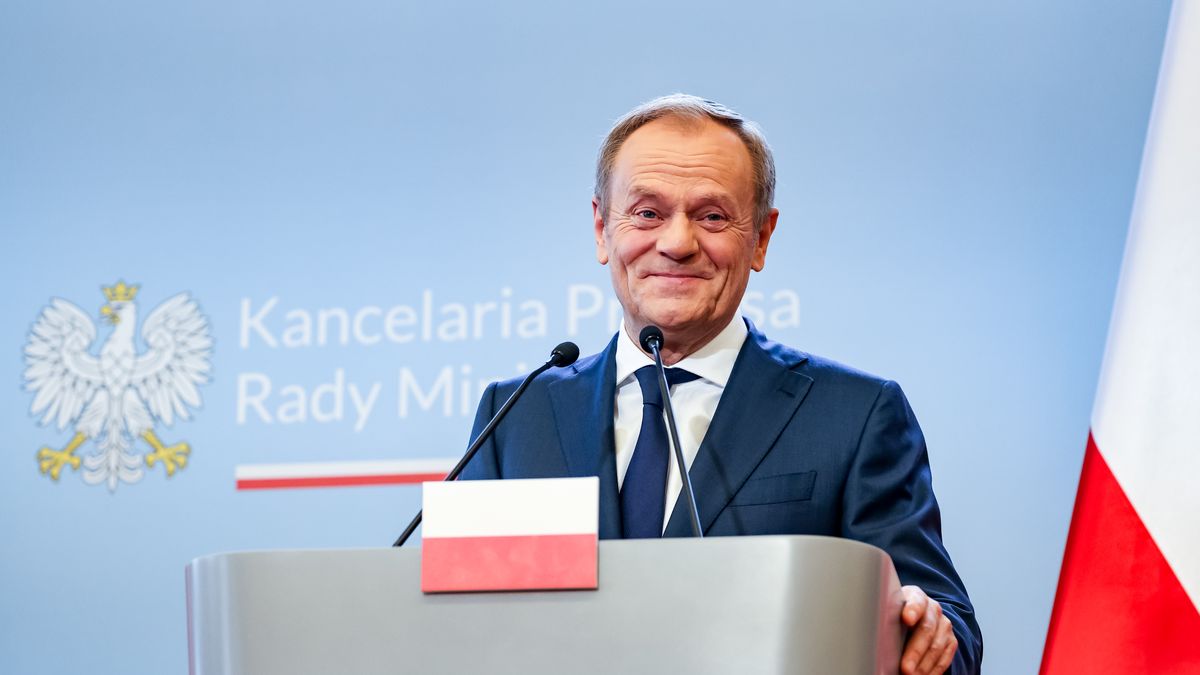 Polish Prime Minister Donald Tusk speaks to the press after bilateral talks with the Prime Minister of Canada, Justin Trudeau in the PM"s Cancellary on Ujazdowska Street in Warsaw, the capital of Poland on February 26, 2024. The meeting concentrated on the security and military arms of NATO members in the face of Russian aggression in Ukraine. (Photo by Dominika Zarzycka/NurPhoto via Getty Images)