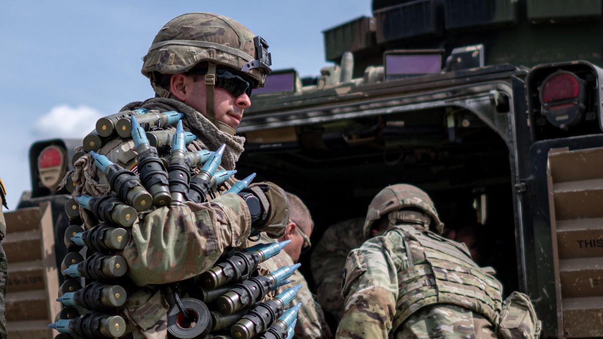 LIBAVA, CZECH REPUBLIC - MAY 10: Alliance exercise Immediate Response in the premises of the Libava Military District in Libava, Czech Republic on May 10, 2024. The exercise is part of the large-scale allied exercise in Europe DEFENDER EUROPE 24. The main partner of the units of the Army of the Czech Republic (7th Mechanized Brigade) as part of the IMMEDIATE RESPONSE 2024 exercise are American soldiers from the 29th Infantry Division of the Virginia National Guard. About 1,200 people are participating in the exercise, including approximately 850 American soldiers, including their combat equipment. The exercise is intended to test the army's ability to comprehensively secure allied units on the territory of the Czech Republic in large-scale operations and to support allied efforts in building defense capabilities within the framework of the North Atlantic Alliance (NATO). (Photo by Lukas Kabon/Anadolu via Getty Images)
