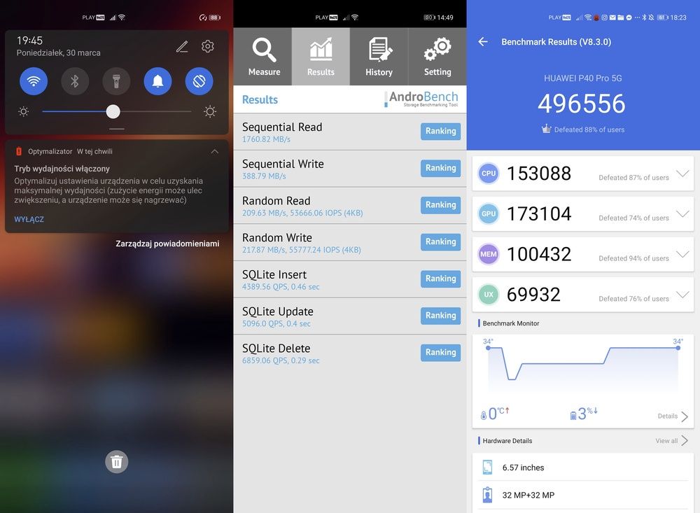 Huawei P40 Pro tryb wydajności osiągi w AnTuTu